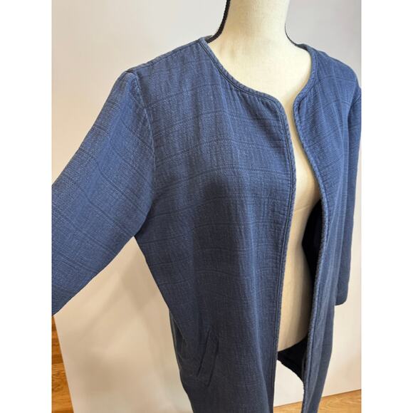 Eileen Fisher Navy Blue Cotton Jacket Long Blazer Size M Lightweight Coat M - Picture 2 of 10